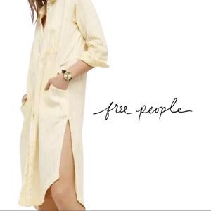 ♻️ FREE PEOPLE Faded in the Morning Linen Button Down Shirt Dress